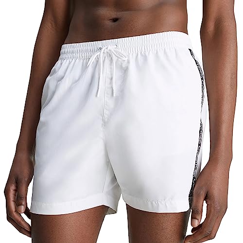 Calvin Klein Herren Badehose Medium Drawstring Lang, Weiß (PVH Classic White), L