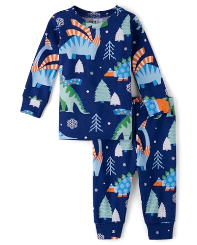 Image of The Children's Place baby boys Button Long Sleeve Top and Pants Snug Fit 100% Cotton 2 Piece Pajama Set