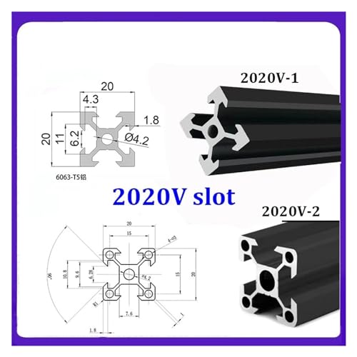 Profilé en aluminium 2020V-1 noir de 550mm pour châssis industriel - 2
