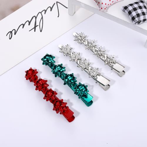 4PCS Pinzas para el cabello con copo de nieve navideño para mujeres, clip de pelo con cristal de rhinestone, accesorio festivo para disfraces de Navidad (Rojo Verde Plata) miniatura 5