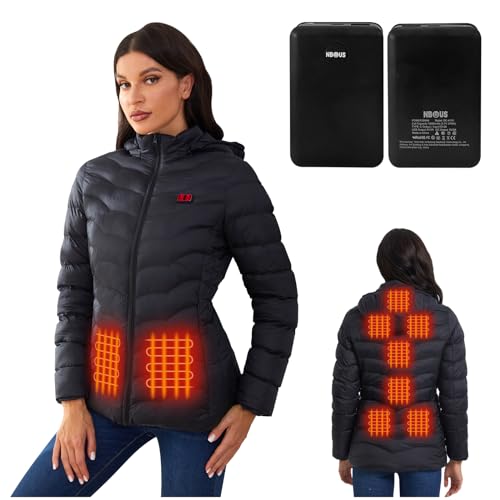 Womens Heated Jacket with 2PCS 10000mAh Power Bank,3 Heating Level