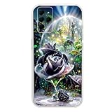 IVY TPU Case for Samsung Galaxy S20 Plus Clear Case with Rose Design, Anti-Yellowing, Anti-Fall,Wireless Charging Compatible Cover - Black