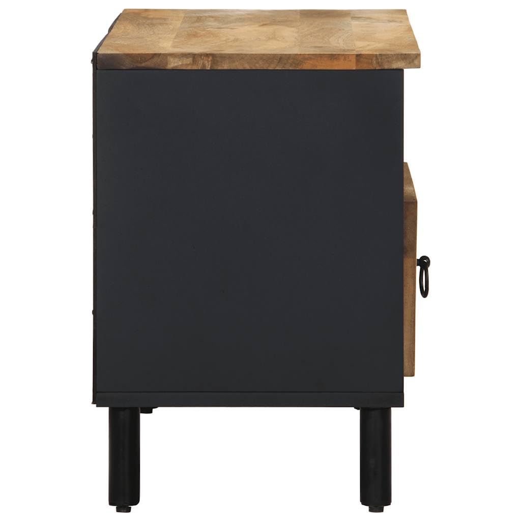 Mobile TV nero in legno di mango grezzo, 80 x 33,5 x 46 cm, con cassetto e scomparto, console multimediale bassa per soggiorno, home theatre gaming, rack HiFi con spazio e ripiano
