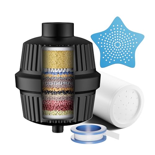 Cobbe 34 Stage Vitamin C Shower Filter, Water Softener Shower Head Filter with Replaceable Multi-Stage Filter Cartridge, Hard Water Filter for Remove Chlorine, Heavy Metal, Black