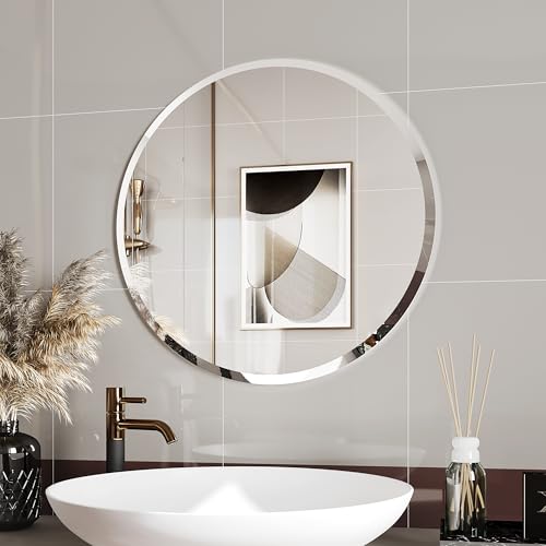 Circle Mirror 28 inch,Frameless Bathroom Mirrors, Round Mirrros for Wall Decor, Circular Mirror,Bathroom Vanity Mirrors