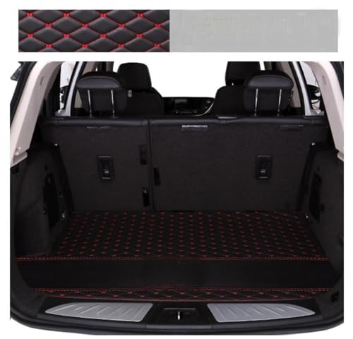 HLMATSM Trunk Liner Cargo Mats - Custom for 95% Car Models, All Weather, Full Coverage Luxury Leather Protective (Black Red, Separate Floor Mat)