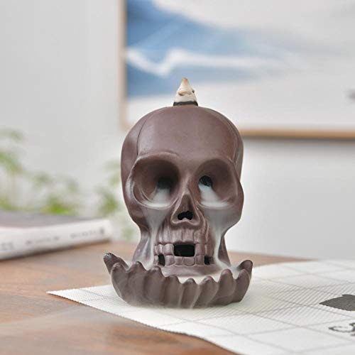 Backflow Incense Holder Burner Skull Decor Waterfall Handmade Ceramic Incense Cones Sticks Holder Skeleton Backflow Incense Burner + Backflow Incense Cones Incense Sticks Tweezer Mat Gift #TOP2