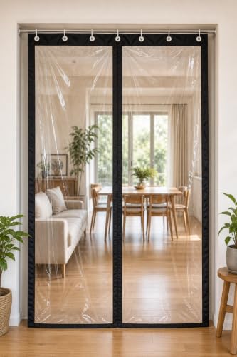 Image of CASA-NEST Magnetic PVC AC Curtain for Home & Office, 9 Feet Door Curtain Self-Closing, Dust, Insect & AC Cooling Protection,Transparent Heavy Duty Partition Curtain, PVC Thickness 0.30MM
