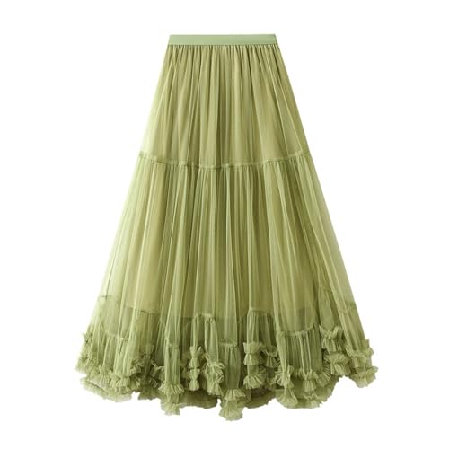 Jupe trapèze en tulle pour femme avec taille haute élastique unie