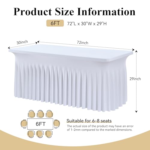 Image of 6ft White Spandex Tablecloth for Rectangle Tables, 2 Pack for Wedding Party
