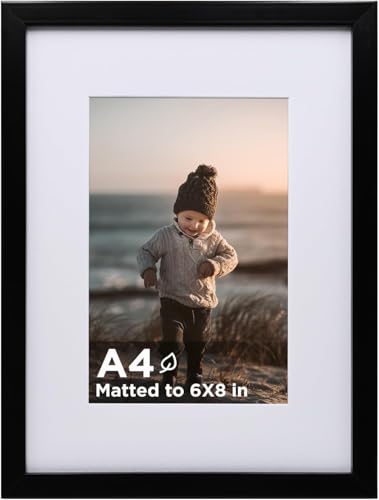 KINLINK A4 Frame Black Wooden 8.3 x 11.7 Frame with Plexiglass for A5 Picture with Mat or A4 Without Mat a4 Picture Frame for Wall and Tabletop Display Diploma Certificate Degree