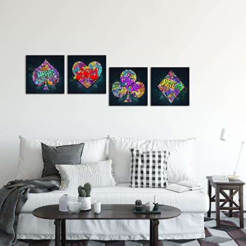 Atgowac Playroom Decor Graffiti Wall Art Poker Art Wall Decor Framed Canvas Artwork Gamer Room Decoration 12 X 12 Inch X 4 Panels #TOP3