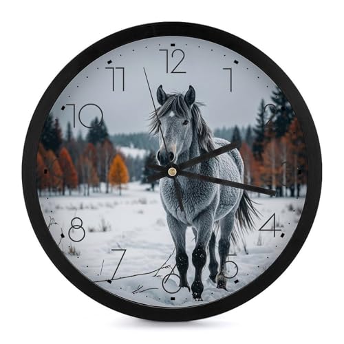 Horloge murale pour salon et chambre décor d'hiver avec cheval