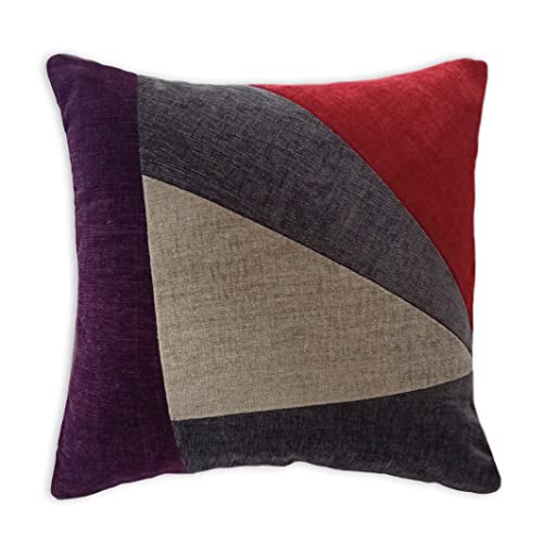 Image of Encasa XO Chenille Cushion Covers (Pack of 2) with Patchwork 45x45 cm - Mix & Match Pillow Covers in Bright Colours for Living Room, Sofa, Bedroom - Red
