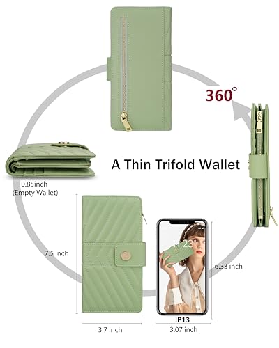 Image of Green Women's Trifold Wallet,Large Capacity RFID Long Wallet