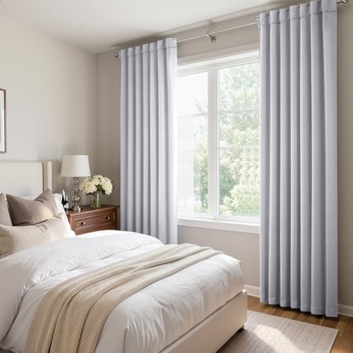 Image of ANRODUO Greyish White Back Tab Blackout Curtains 84 Inch Long 2 Panels | Rod Pocket,Thermal Insulated Room Darkening Light Blocking Curtains for Living Room Bedroom Privacy,W42xL84