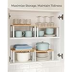 SONGMICS Cabinet Organizer Shelf, Set of 4 Kitchen Counter Shelves, Kitchen Storage, Spice Rack, Stackable, Expandable, Metal and Engineered Wood, Cloud White and Natural Beige UKCS010N01 - Image 4