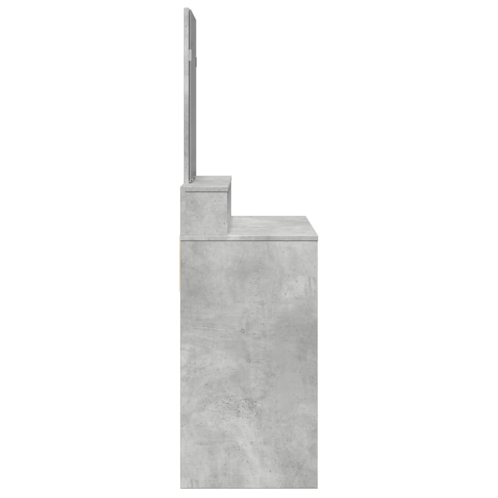 Tocador con espejo gris hormigón 80 x 41 x 144,5 cm, material de madera con 2 cajones, 3 compartimentos, almacenamiento para dormitorio, habitación de niñas, ahorra espacio para peinar y