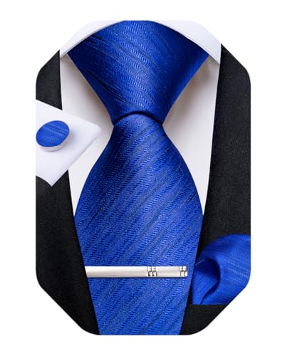 Image of DiBanGu Mens Striped Tie Silk Woven Necktie and Pocket Square Cufflinks Tie Clip Set Wedding Business Formal Gift Tie for Men