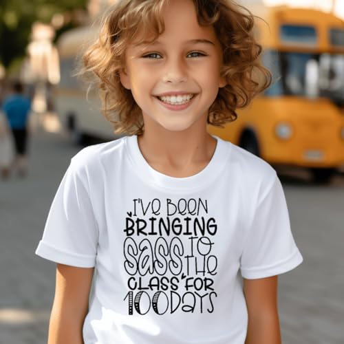 Image of Kids Little Boys Girls 100 Days of School Shirt Short Sleeve Funny Graphic Letters Print Celebration Top