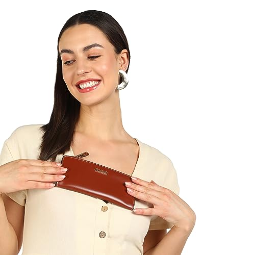 Image of KLEIO Vegan Leather Colorblocked Wallet (Dark Brown) with Zip Closure for Women | Multiple Pockets and Slots for Cards & Cash | Everyday Use Clutch for Girls for Travel, Office & College