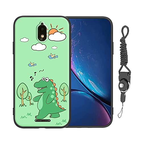 Nuouxoco for Hot Pepper Serrano 3 Phone Case Cute Funny Green Cartoon Dinosaur for Girls Women with Lanyard Strap Slim TPU Shockproof Protection Cover for Serrano 3/A95B/A95C/A95J - Cute Dinosaur