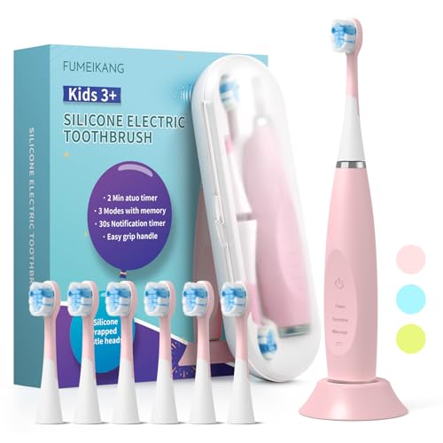 FUMEIKANG Kids Electric Toothbrushes Sonic Rechargeable Tooth Brush Gifts for Boys and Girls Smart Timer Power Toothbrush - 3 4 5 6 7 8 9 10 11 12 (Pink)