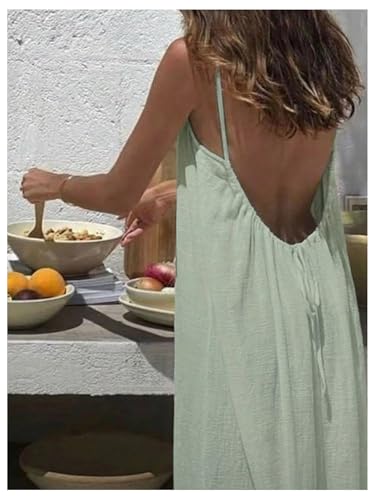Image of MakeMeChic Women's Summer Flowy Maxi Dresses Vacation Spaghetti Strap Sleeveless Backless Dress
