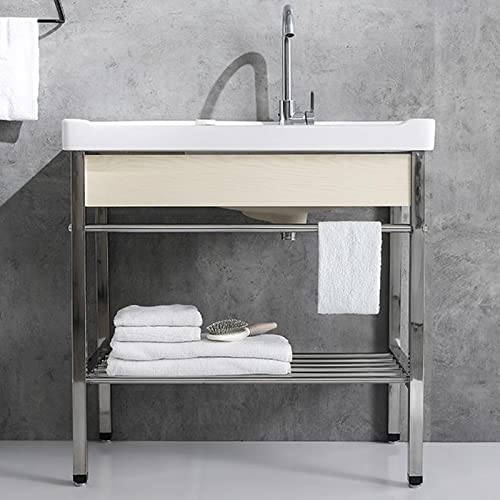 Laundry Tub Freestanding Laundry Utility Sink Wash Basin Sinks Outdoor Sink With Stainless Steel Shelf And Hot Cold Water Faucet For Laundry Room Garage Basement Garden (Size : 48 * 61Cm) #TOP5