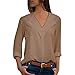 Produktbild Buby 2020 Sommer Damen Shirt Langarm V Ausschnitt Elegant Bluse Chiffon Einfarbig Büro Plain Roll Ärmel Bluse Tops Damen Chiffon Shirt Bluse Lose Oberteil Frühling Tops Tank Langarmshirts Hemd