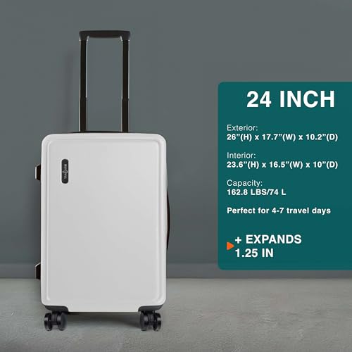 Image of Luggage Sets 3 Piece, 20 Inch Carry on Luggage and 24 Inch Suitcases with Wheels Spinner, Durable Hard Shell Suitcase Set, Expandable Travel Suitcase, White