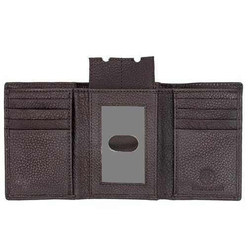 RFID-Blocking Men’s Trifold Leather Wallet with Thumb ID Window, Key Holder, YKK Zippered Bill Slot, and Gift Pouch (J130TF Brown)