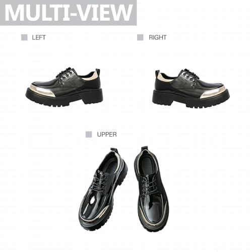 Mens Patent Leather Lug Sole Platform Oxfords Classic Splicing Color Round Toe Chunky Heel Casual Derby Shoes for Office Work Business Daily Dress Shoes4