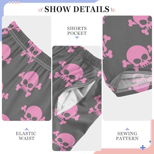 ZZXXB Pink Pirate Skull Boys Long Pants Soft Trousers Elastic Waist Kids Lounge Bottoms with Pockets S-XL4
