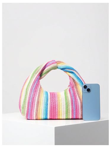 Image of Verdusa Women's Ruched Hobo Mini Handbag Clutch Purse Dumpling Pouch Bag Straw Pink Multi One-Size