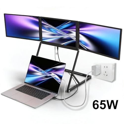 Image of 15.6-Inch FHD IPS 60Hz Triple Portable Monitors Extender | for 13-17 inchLaptops,Stable Bracket with Anti-Pinch Design,Aluminum Alloy,USB-C & H /D Interface,Suitable for Travel,Home Office