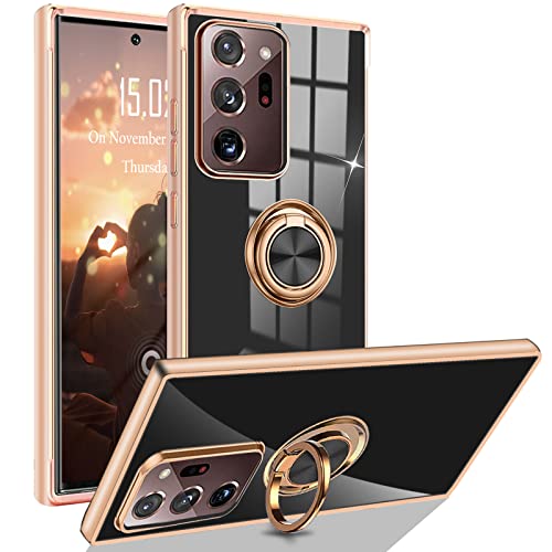 XCYYOO Capa para Samsung Galaxy Note 20 ultra capa anel giratório Kickstand processo galvânico Samsung Note 20 ultra capa de proteção ultra fina silicone anti-impactos case com 360 ° suporte case