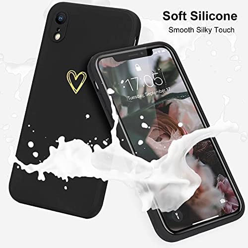 Wirvyuer Compatible with iPhone Xr Phone Cases for Girls Women Silky Soft Protective Shockproof Silicone Cases with Cute Gold Heart Pattern Design Black Cover