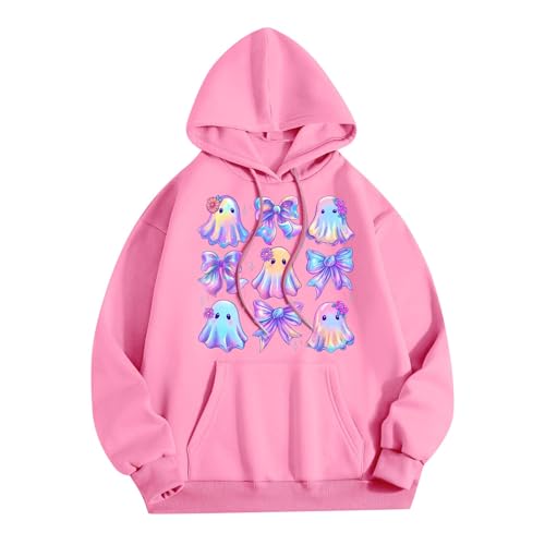Halloween Hoodies for Women 2025 Fall Fashion Long Sleeve Cute Ghost Graphic Lightweight Hoodie with Pockets