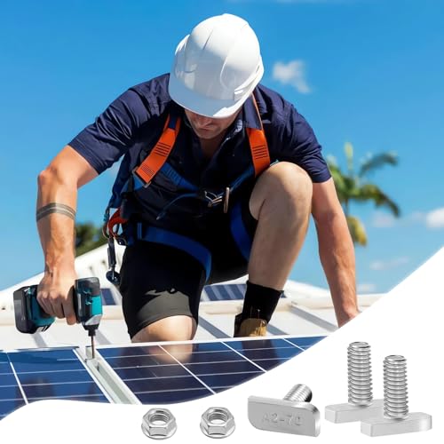 BEASAFY 20 Stück Hammerkopfschrauben M8 x 20 Edelstahl A2-70 mit Sperrzahnmuttern Flanschmuttern, T M8 Schrauben, Hammerkopfschraube Set für PV Solar Montageschienen, Gewächshaus und Photovoltaik