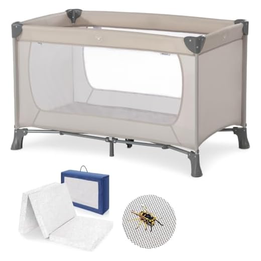 hauck Baby Reisebett Set Dream N Play mit extra Alvi Komfort Matratze und Moskitonetz - faltbares Kinder Babyreisebett mit Tasche - Beige
