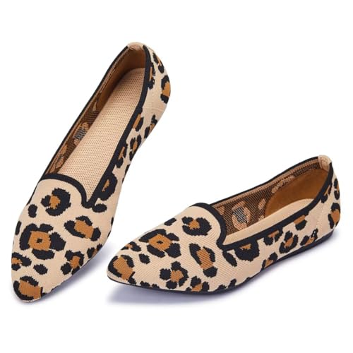 Image of Frank Mully Women's Casual Loafer Flats Slip On Loafer Shoes Comfortable Knit Flat Shoes Classics Pointy Toe Loafer Flats,for Work,Travel