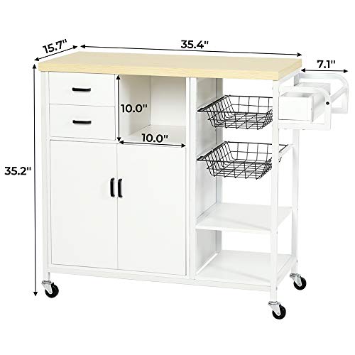 image for Hasuit Storage Kitchen Island Cart on Wheels, Home Bar Serving Cart, K