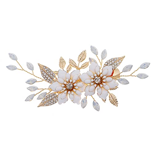 Tocado de novia con corona de boda de cristal y horquilla lateral de pedrería para cabello
