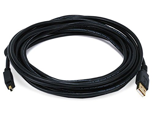 Monoprice 15-Feet USB 2.0 A Male to Mini-B 4pin Male 28/24AWG Cable with Ferrite Core (Gold Plated) (105455)