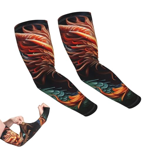 Dwerfsdf Manicotti per braccio per uomo donna protezione solare UV maniche aquila montagne manica braccio raffreddamento tatuaggio copertura, Drago cinese, Taglia unica