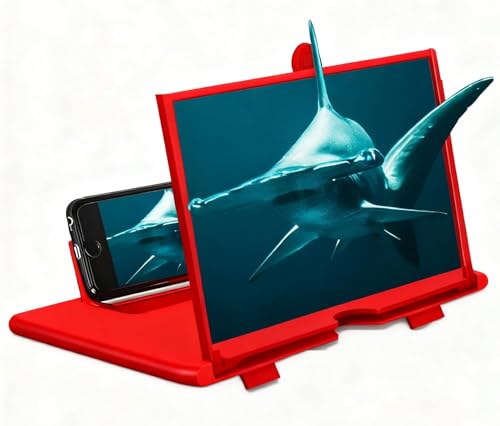 Screen Magnifier New Version, 2026 Mobile Phone Magnifier Screen with Stand Cellphone Holder, 10/12 Inch 3D HD Mobile Phone Amplifier for Watching Movies Videos, Supports All Smartphones (Red, 10'')