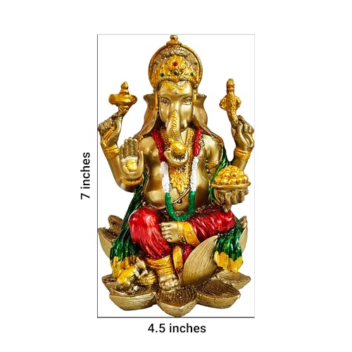 Image of YASHONIDHI Lord Ganesha Idol, 7 Inches, Gold and Maroon, Ganapati Murti, for Pooja Room, for Home Decor, Office Decoration, for Good Luck and Wealth, Gift for All Occasions