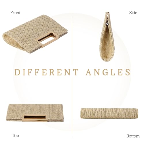 EVEOUT Pochette de Soirée en Paille Femmes Clutch Paille Tissée avec Chaîne été Sac à main Paille pour Mariage Plage Vacances（Couleur naturelle） – vue 5