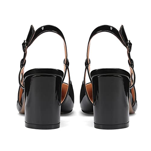 MODENCOCO Women's Square Toe Patent Buckle Sexy Slingback Evening Block Mid Heel Pumps Shoes 2.5 Inch4